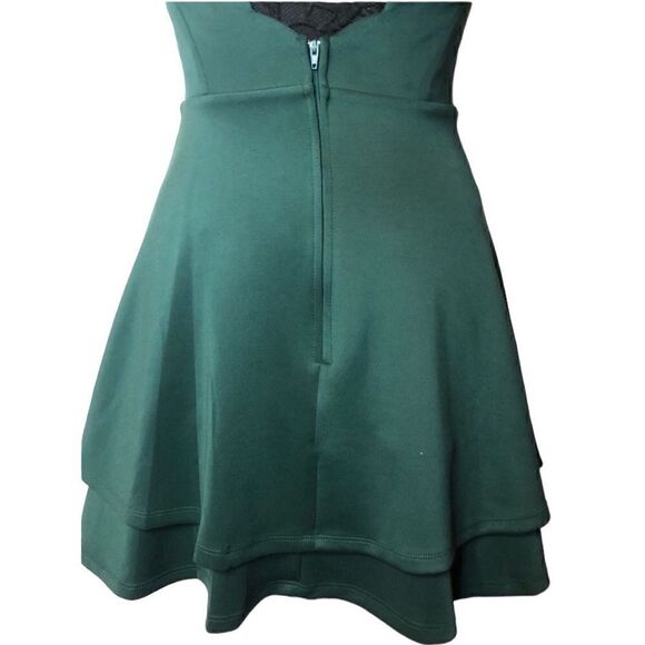 NWT Xtraordinary Pretty Women Green Short Dress Wavy Front Design Double Skirt - Picture 4 of 9
